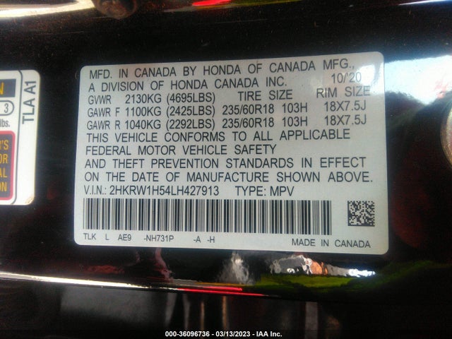 Honda CR-V EX 2020 2HKRW1H54LH427913 Image 9