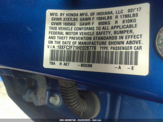Honda Civic Sedan Ex 2017 19XFC2F71HE028779 Image 9