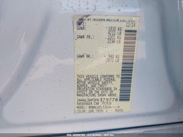 Nissan Altima 2.5 S 2015 1N4AL3AP3FN379778 Image 11
