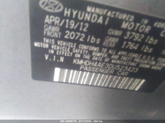 2013 HYUNDAI ELANTRA LIMITED PZEV VIN: KMHDH4AE3DU523423