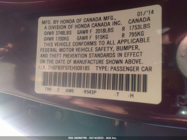 Honda Civic Sedan Lx 2014 2HGFB2F57EH509185 Image 9