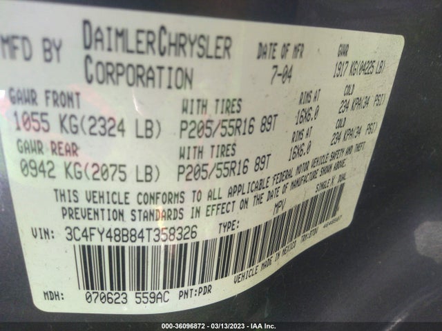 3C4FY48B84T358326 Chrysler Pt Cruiser