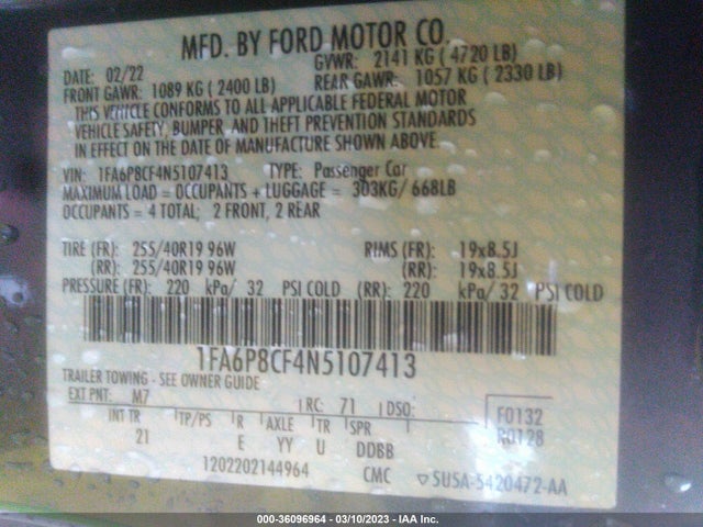 Ford MUSTANG GT 2022 1FA6P8CF4N5107413 Image 9