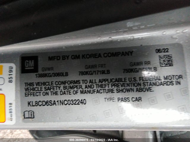Chevrolet SPARK 1LT 2022 KL8CD6SA1NC032240 Image 9