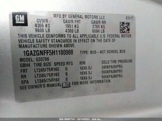 Chevrolet Express 3500 Ls 2017 1GAZGNFF5H1180988 Image 9
