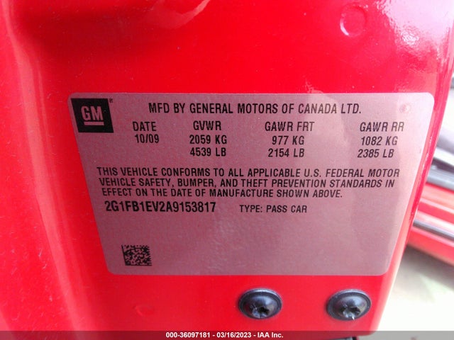 Chevrolet Camaro 1lt 2010 2G1FB1EV2A9153817 Image 11