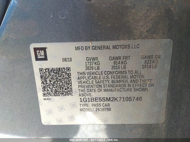 Chevrolet CRUZE LT 2019 1G1BE5SM2K7105746 Image 9