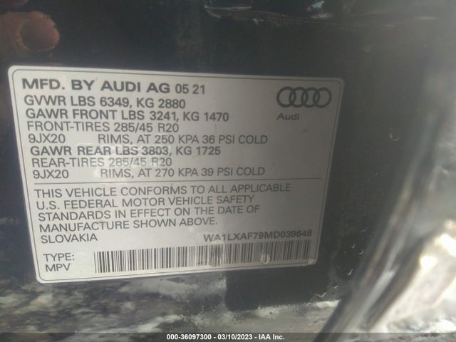 WA1LXAF79MD039648 Audi Q7 Premium Plus