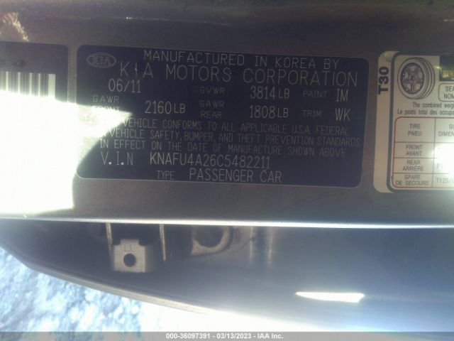 KNAFU4A26C5482211 KIA FORTE EX