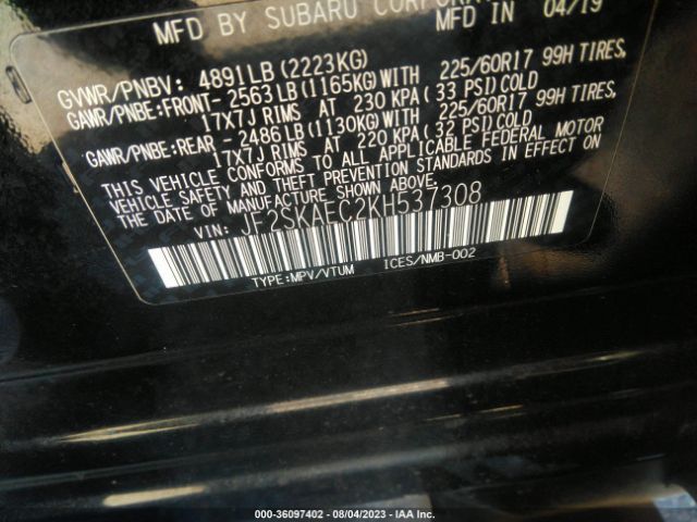 JF2SKAEC2KH537308 Subaru Forester Premium
