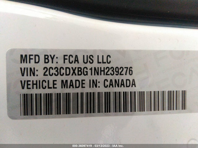 2022 DODGE CHARGER SXT VIN: 2C3CDXBG1NH239276
