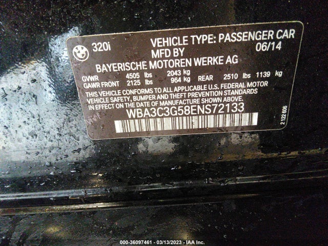 2014 BMW 3 SERIES 320I XDRIVE VIN: WBA3C3G58ENS72133