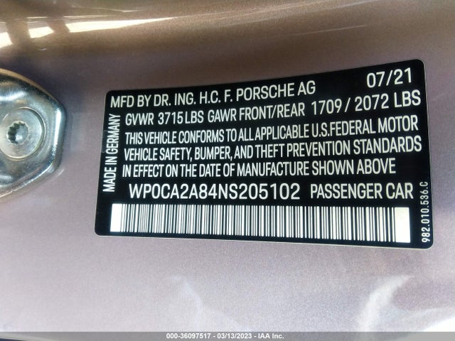 WP0CA2A84NS205102 Porsche 718 Boxster