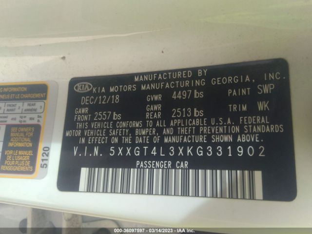 5XXGT4L3XKG331902 KIA Optima Lx