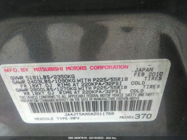 JA4JT5AX0AZ011768 Mitsubishi OUTLANDER GT