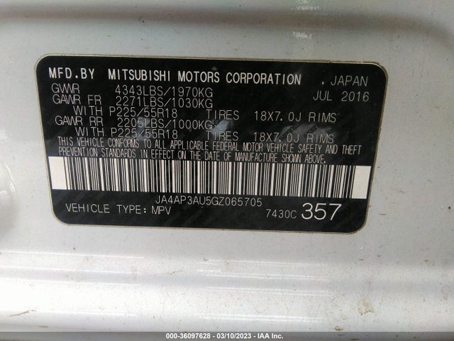 JA4AP3AU5GZ065705 Mitsubishi Outlander Sport 2.0 Es