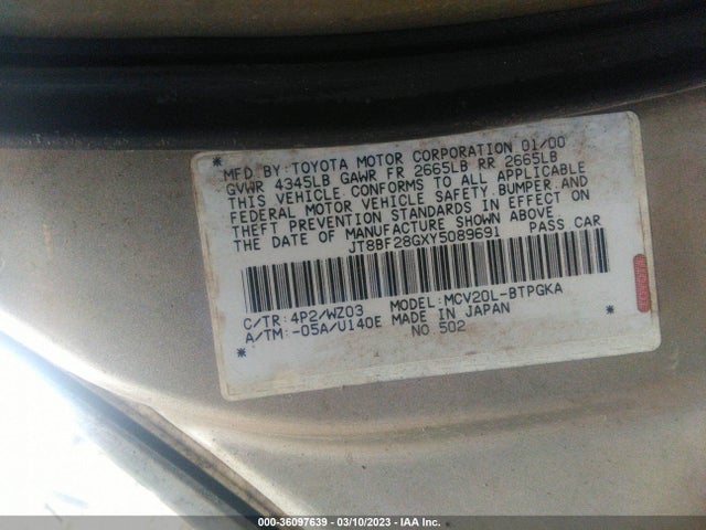 JT8BF28GXY5089691 Lexus ES 300