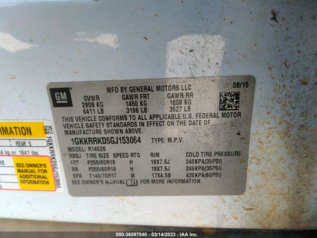 1GKKRRKD5GJ153064 GMC ACADIA SLT