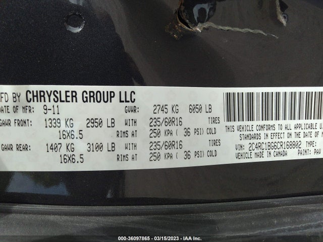 2C4RC1BG6CR168802 Chrysler Town & Country Touring