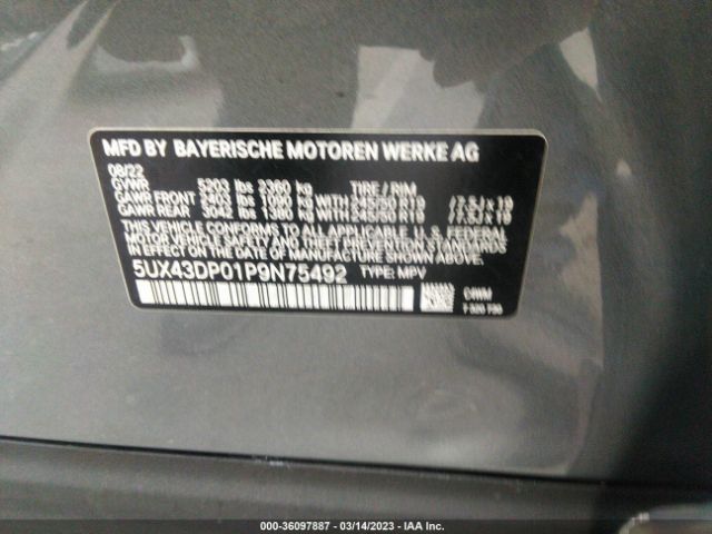 5UX43DP01P9N75492 BMW X3 Sdrive30i