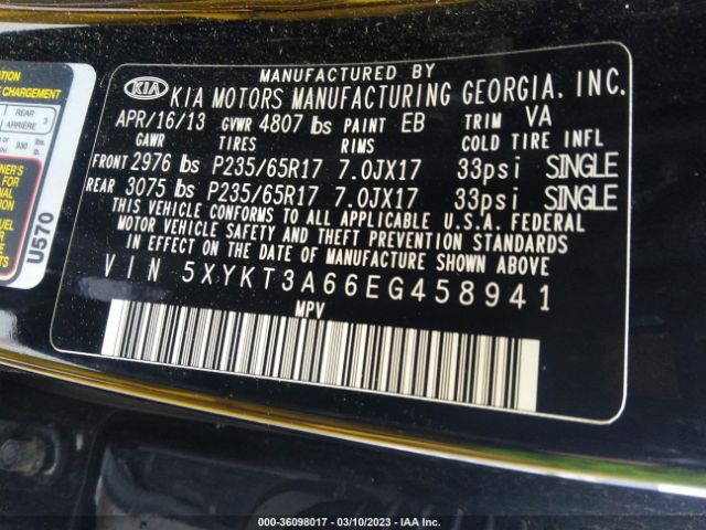 5XYKT3A66EG458941 KIA SORENTO LX