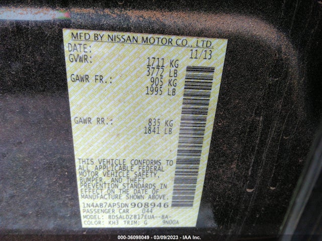 Nissan SENTRA SV 2013 1N4AB7AP5DN908946 Image 10