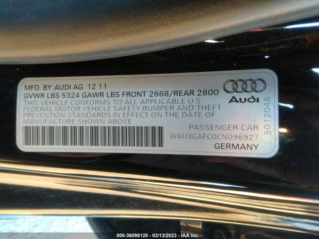 2012 AUDI A7 3.0 PRESTIGE VIN: WAU3GAFC0CN096927