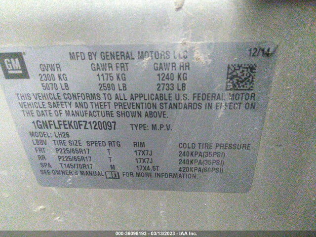Chevrolet EQUINOX LT 2015 1GNFLFEK0FZ120097 Image 10