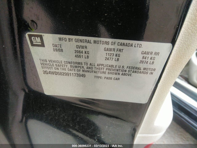 2009 BUICK LACROSSE CXL VIN: 2G4WD582991173949