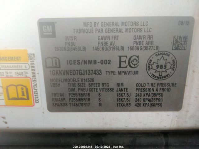 1GKKVNED7GJ137433 GMC ACADIA SLE