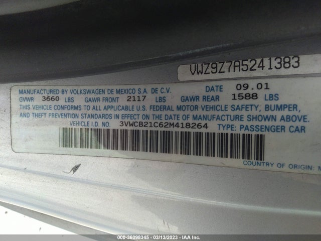 Volkswagen New Beetle 2002 3VWCB21C62M418264 Image 10