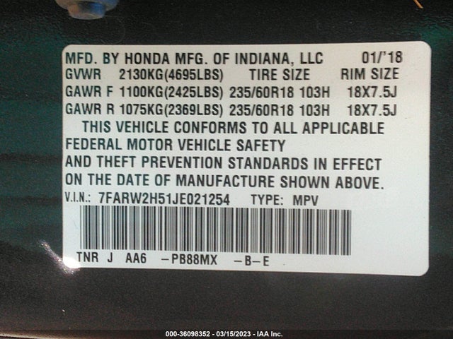Honda CR-V EX 2018 7FARW2H51JE021254 Image 9