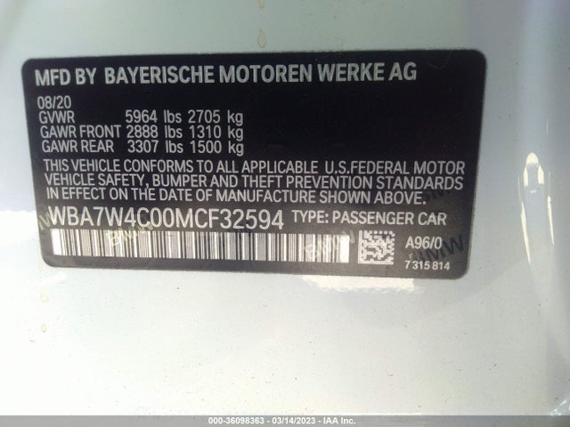 2021 BMW 7 Series, VIN: WBA7W4C00MCF32594