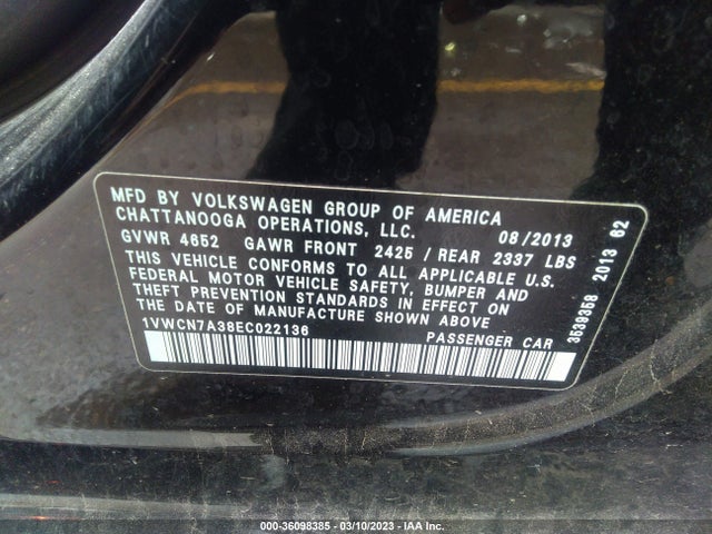 1VWCN7A38EC022136 Volkswagen Passat Tdi Sel Premium