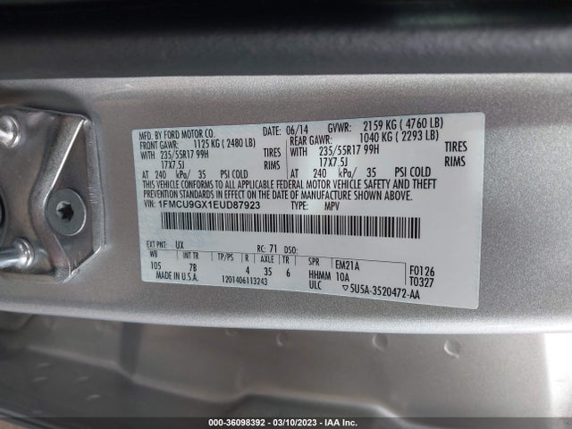 Ford ESCAPE SE 2014 1FMCU9GX1EUD87923 Image 10