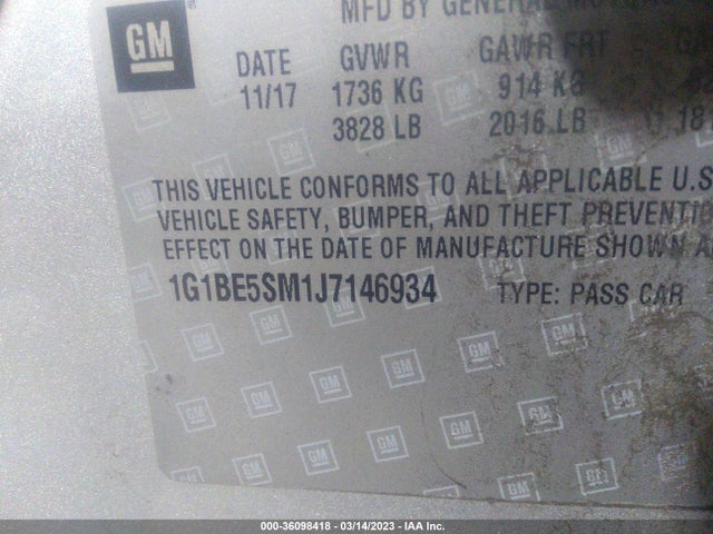 Chevrolet CRUZE LT 2018 1G1BE5SM1J7146934 Image 10