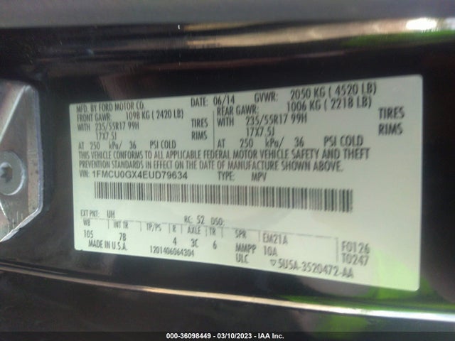 Ford ESCAPE SE 2014 1FMCU0GX4EUD79634 Image 9