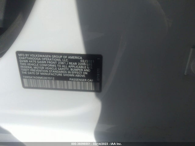 2021 Volkswagen Passat, VIN: 1VWSA7A36MC007012