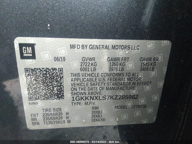 2019 GMC ACADIA DENALI VIN: 1GKKNXLS7KZ285962