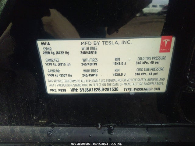 Tesla Model S 75d/100d/p100d 2018 5YJSA1E26JF281536 Image 9
