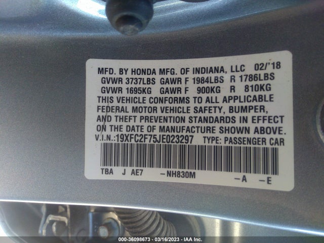 Honda Civic Sedan Ex 2018 19XFC2F75JE023297 Image 9