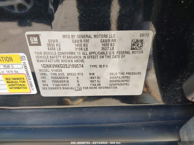 Chevrolet Traverse Lt 2014 1GNKVHKD2EJ189574 Image 10