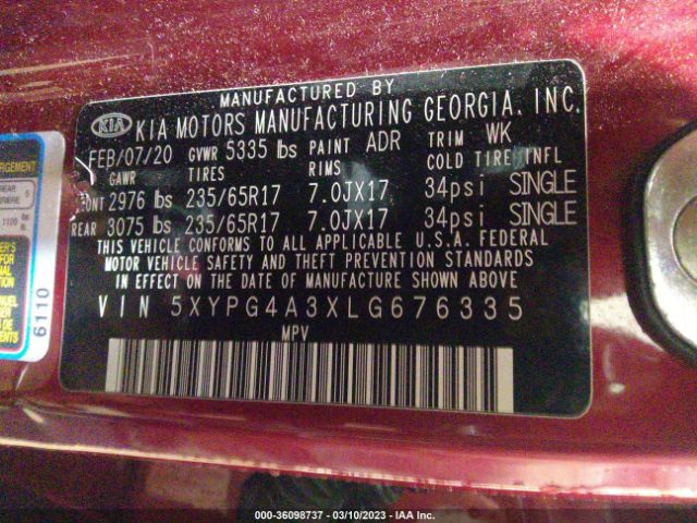 5XYPG4A3XLG676335 KIA SORENTO LX