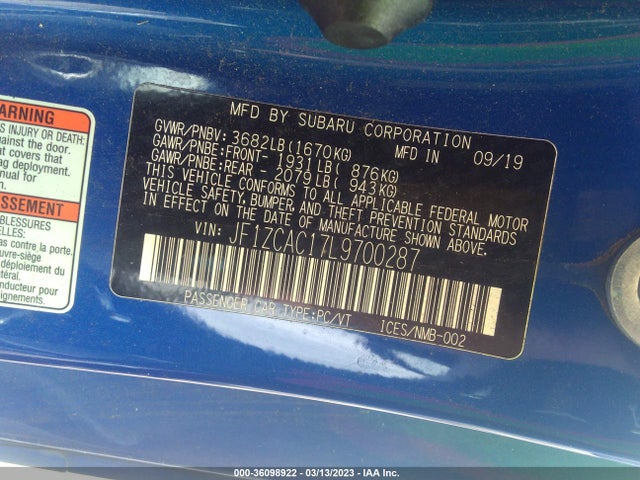 2020 Subaru BRZ, VIN: JF1ZCAC17L9700287