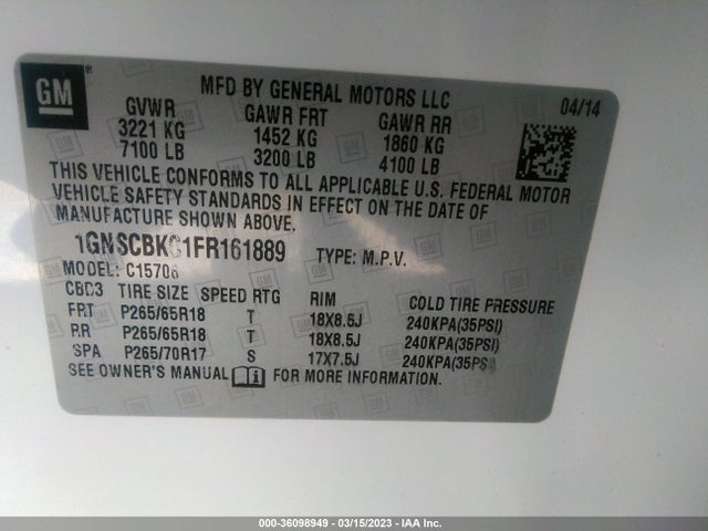 Chevrolet Tahoe Lt 2015 1GNSCBKC1FR161889 Image 9