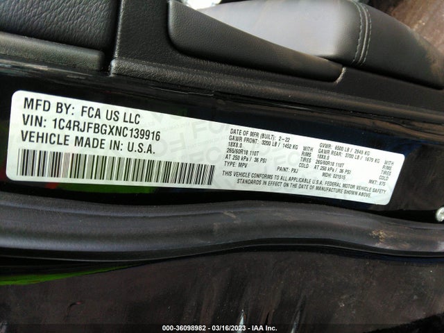 2022 Jeep Grand Cherokee, VIN: 1C4RJFBGXNC139916