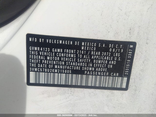 3VWC57BU2KM215805 Volkswagen Jetta S/se/r-line