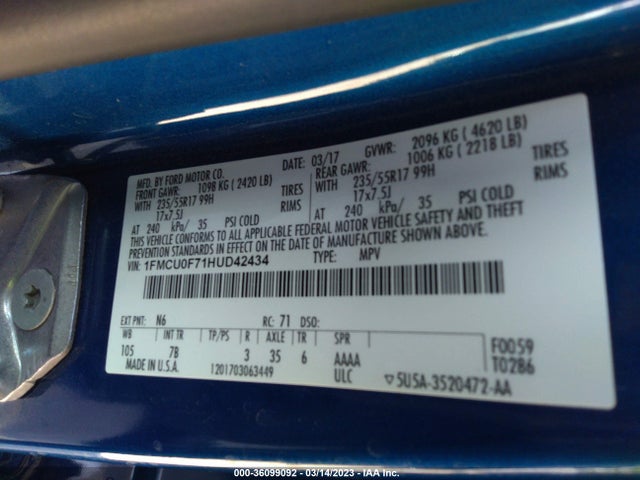Ford ESCAPE S 2017 1FMCU0F71HUD42434 Image 10