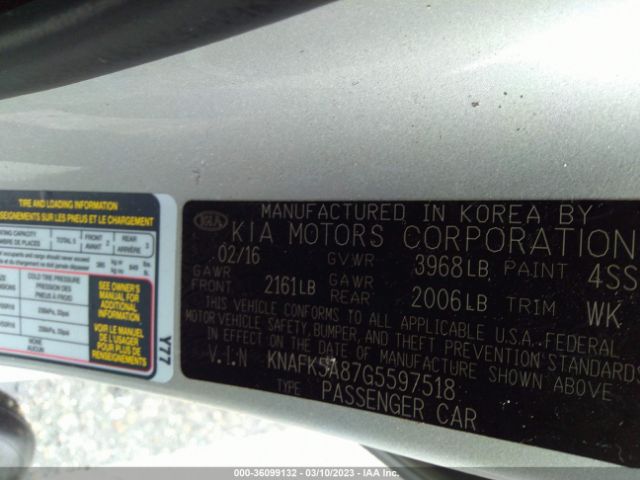 KNAFK5A87G5597518 KIA Forte 5-door Lx
