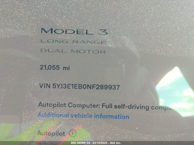 Tesla Model 3 Long Range 2022 5YJ3E1EB0NF289937 Image 7